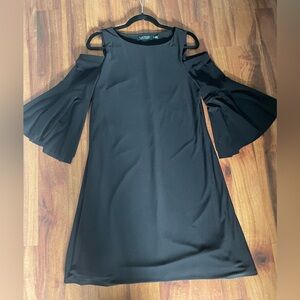 Ralph Lauren heavy jersey black A line open shoulder LBD with 3/4  bell sleeves.